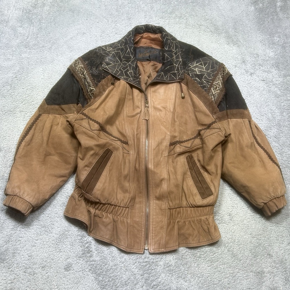 Vintage Winlit Jacket Womens‎ S Brown Aztec Leather Suede Bomber Suete Western